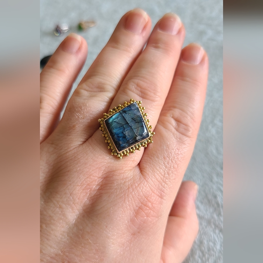 Moonstone Square Sterling Ring - Picture 2 of 7